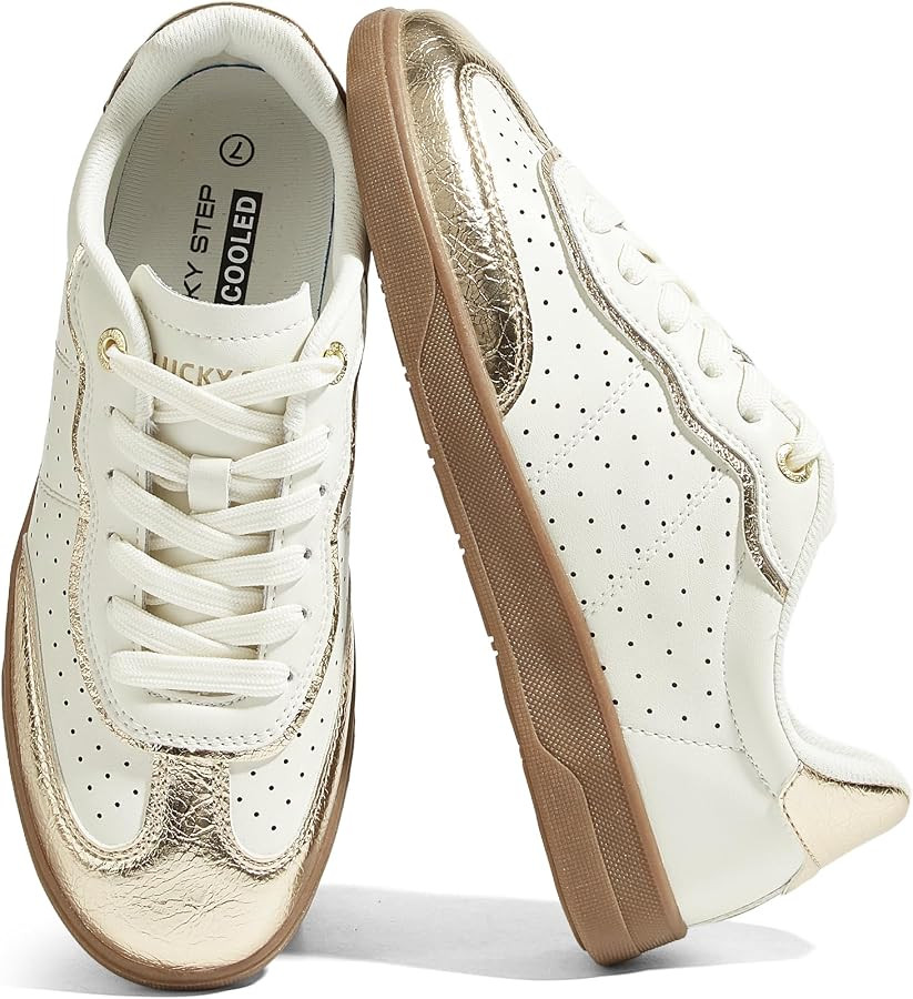 LUCKY STEP Women's Retro Cour Fashion Sneakers Casual Low Top Cow Suede Walking Shoes Anti-Slip Gum Rubber Sole Tennis Skate Footwear | Amazon (US)