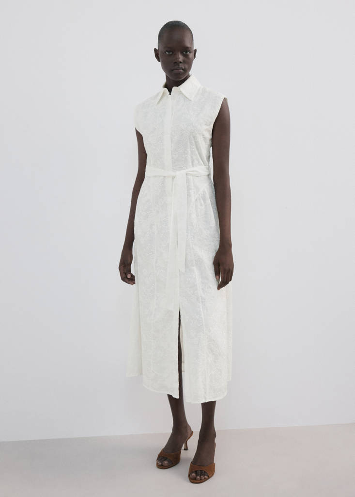 Embroidered belt dress ecru - Woman - 2 - MANGO | Mango (US/MX/AU)