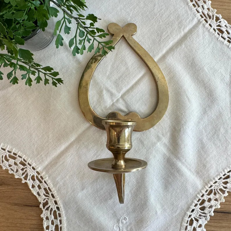 Vintage Brass Wall Candle Holder | Mid Century Modern Candle Sconce | Boho Farmhouse Cottagecore ... | Etsy (US)