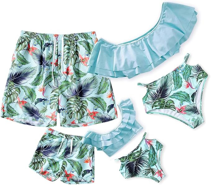 IFFEI Family Matching Swimwear Two Pieces Bikini Set Newest Printed Ruffles Mommy and Me Bathing ... | Amazon (US)