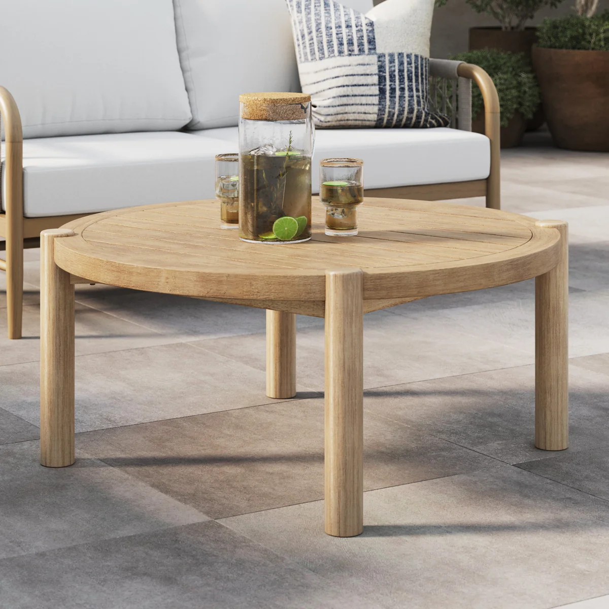 Outdoor Round Wood Coffee Table Weathered Brown | Nathan James