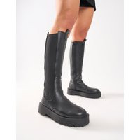 Andi Black Knee high Chunky Sole Boots | Public Desire