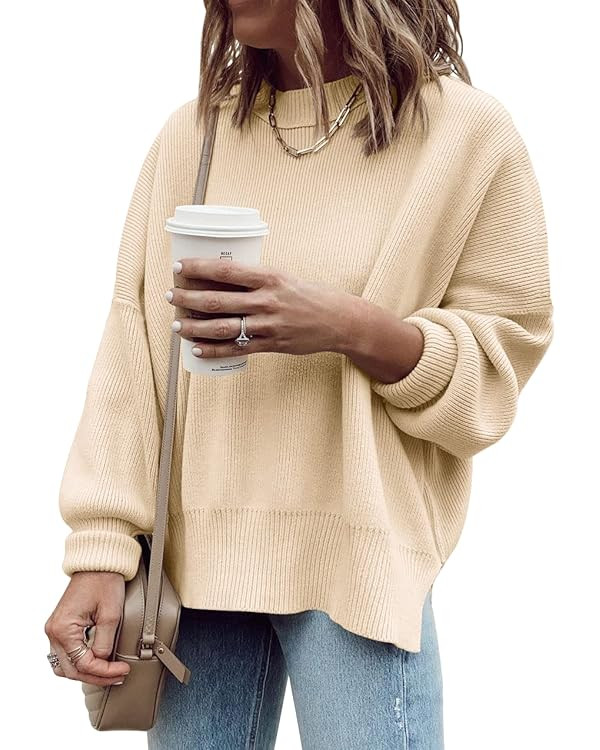 Imily Bela Womens Oversized Tunic Sweaters Fall Slouchy Long Sleeve Ribbed Knit Side Slit Pullove... | Amazon (US)