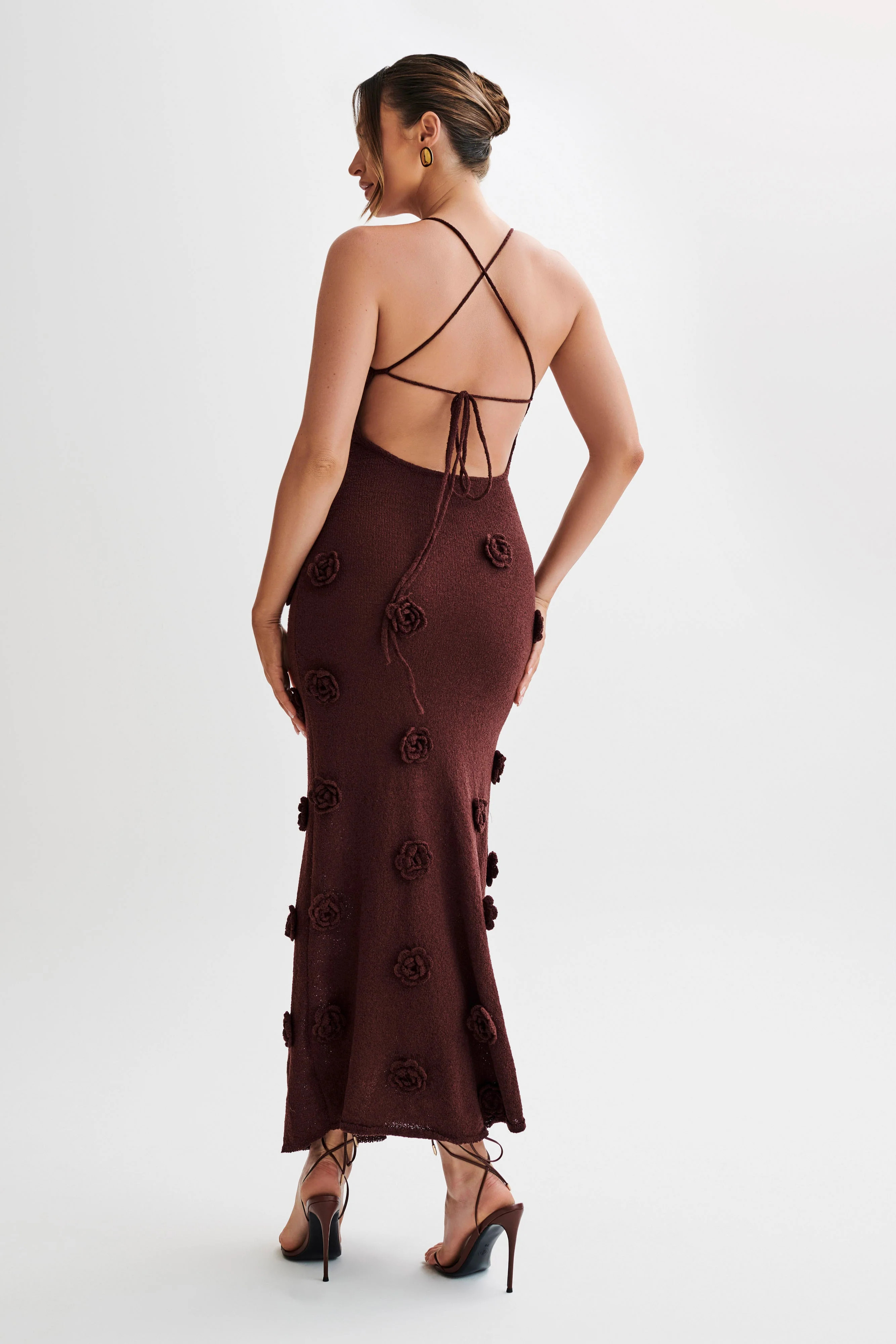 Suki Knit Maxi Dress With Flowers - Plum | MESHKI US