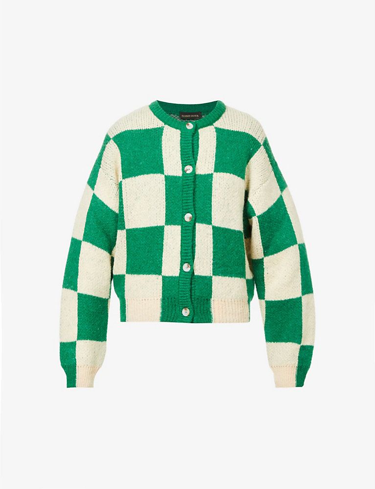 STINE GOYA Ash checkerboard-pattern knitted cardigan | Selfridges