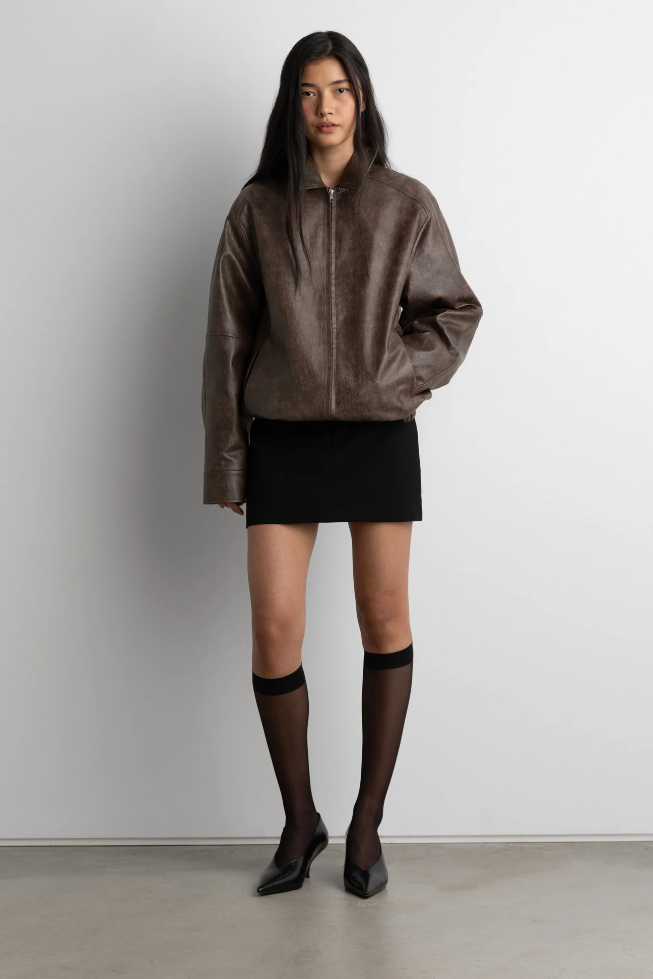 VEGAN LEATHER BOMBER JACKET | OAK + FORT