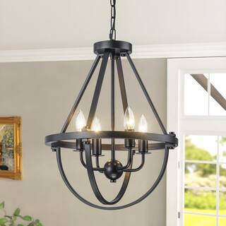 4-Light Modern Black Farmhouse Chandelier with Candle Design for Dining Room, Kitchen Island, Foyer, Entryway Lighting | The Home Depot