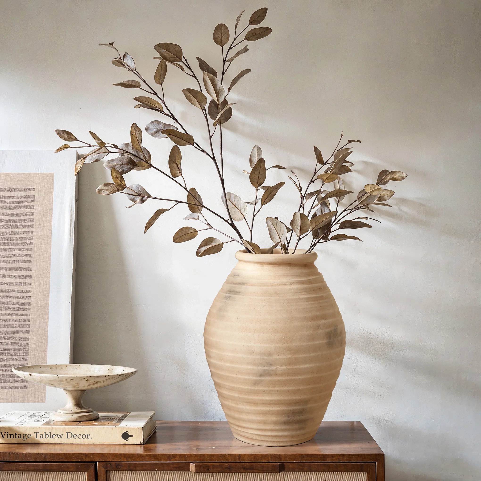 Rustic Brown Ribbed Terracotta 13.2-Inch Tall Urn Vase | Wayfair North America