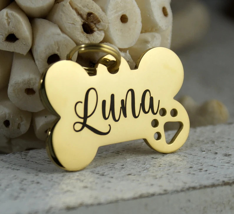 Personalized Gold Color Dog ID Tag  Cut out dog paw  Name | Etsy | Etsy (US)
