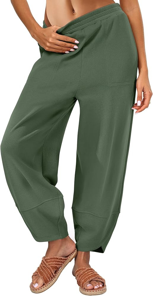 Caracilia Womens Barrel Wide Leg Sweatpants Casual Elastic Waist Comfy 2025 Fall Vacation Travel ... | Amazon (US)