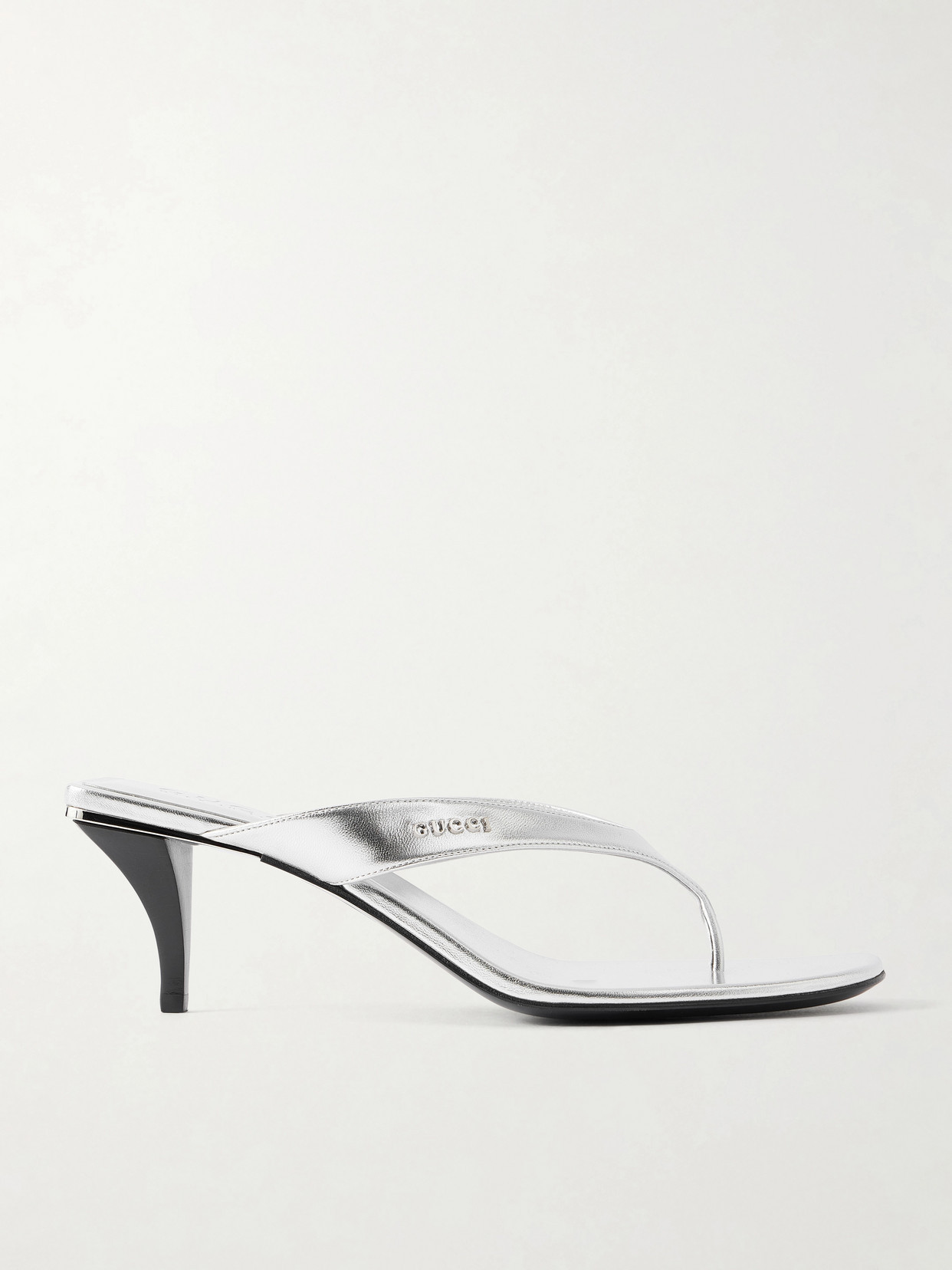Gucci - Vittoria Logo-embellished Metallic Leather Thong Sandals - Silver | NET-A-PORTER (US)