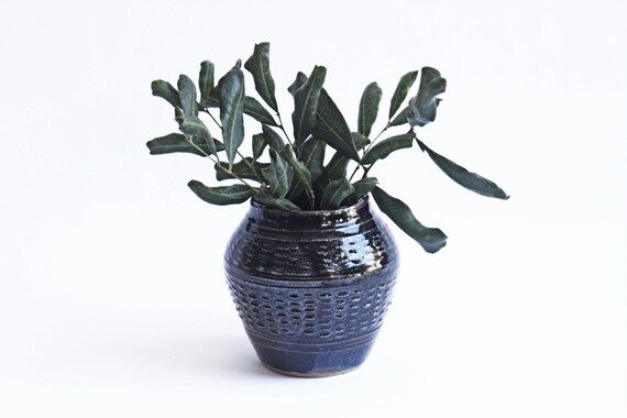 Black Flower Pot Indoor Stoneware Planter Hand Thrown Vase | Etsy | Etsy (US)