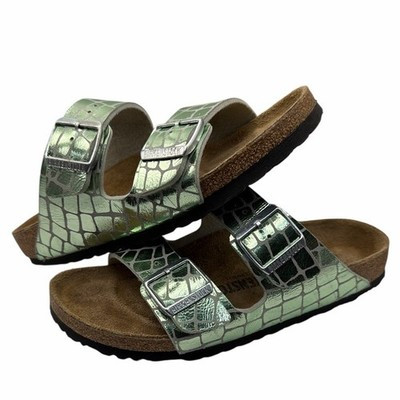 Birkenstock Arizona 2 Strap Green Gator Gleam Metallic Sandals 8 / 39 | eBay US
