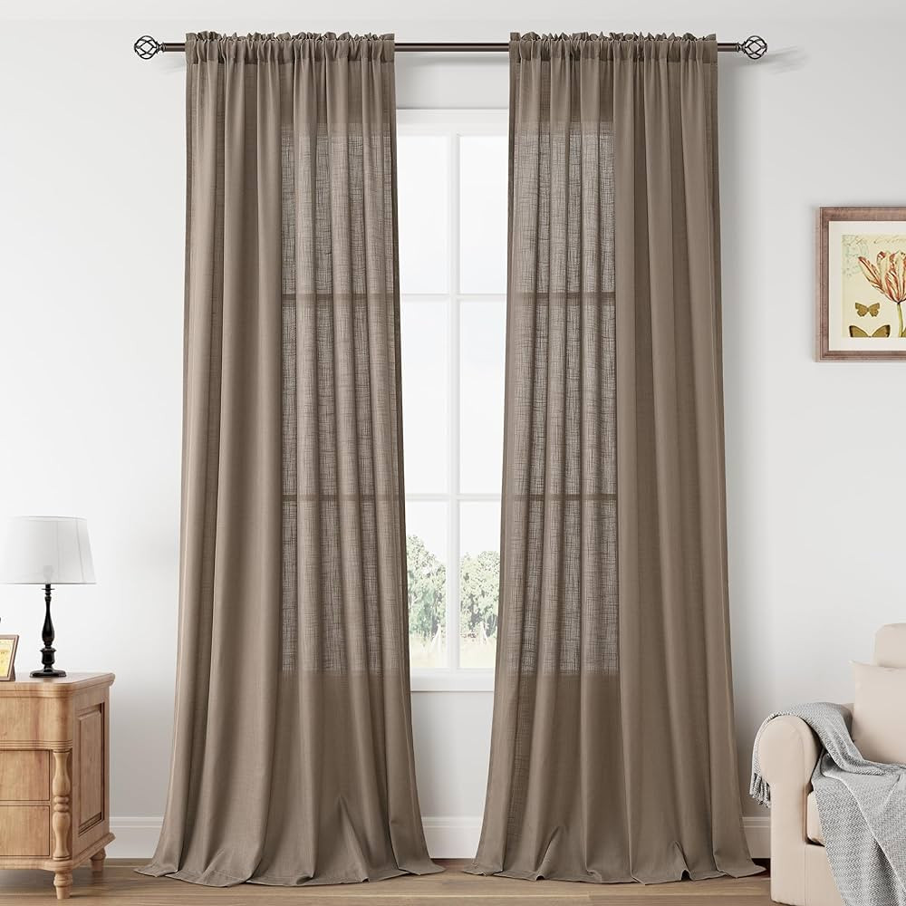 Guken Taupe Grey Linen Curtains 84 Inch Length for Living Room Bedroom 2 Panels Set Rod Pocket Li... | Amazon (US)