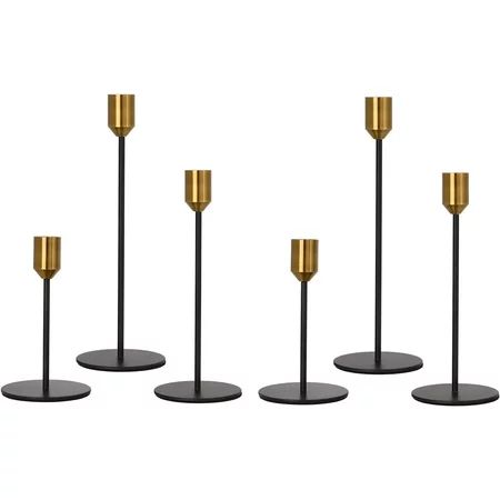 Candlestick Holders 2 Sets 6 PCS Brass Gold Black Taper Candle Holders Candlestick Holders Set for T | Walmart (US)