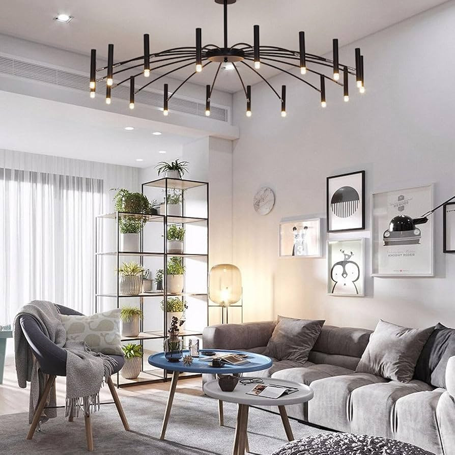 18 Light Modern Branch Shape Chandelier Living Room Round Pendant Light Fixture Black | Amazon (US)