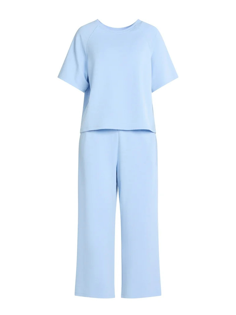 Joyspun Women's French Terry Short Sleeve Top and Capri Pants Set, 2-Piece, Sizes XS-3X | Walmart (US)