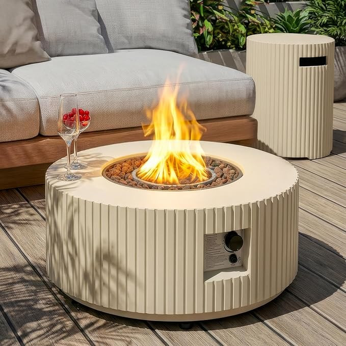 36inch Round Fire Pit Table with Propane Tank Cover - 50,000 BTU Outdoor Fire Table Concrete Fire... | Amazon (US)