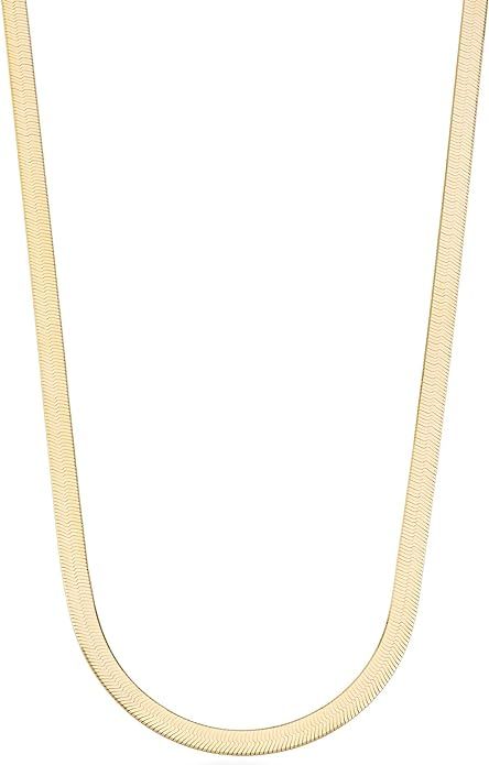 Miabella 18K Gold Over Sterling Silver Italian Solid 4.5mm Flexible Flat Herringbone Chain Neckla... | Amazon (US)