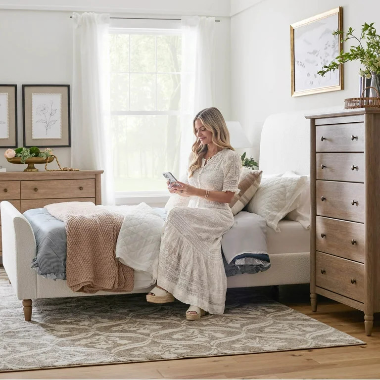 My Texas House Flynn Boucle Platform Bed, Queen, Cream | Walmart (US)