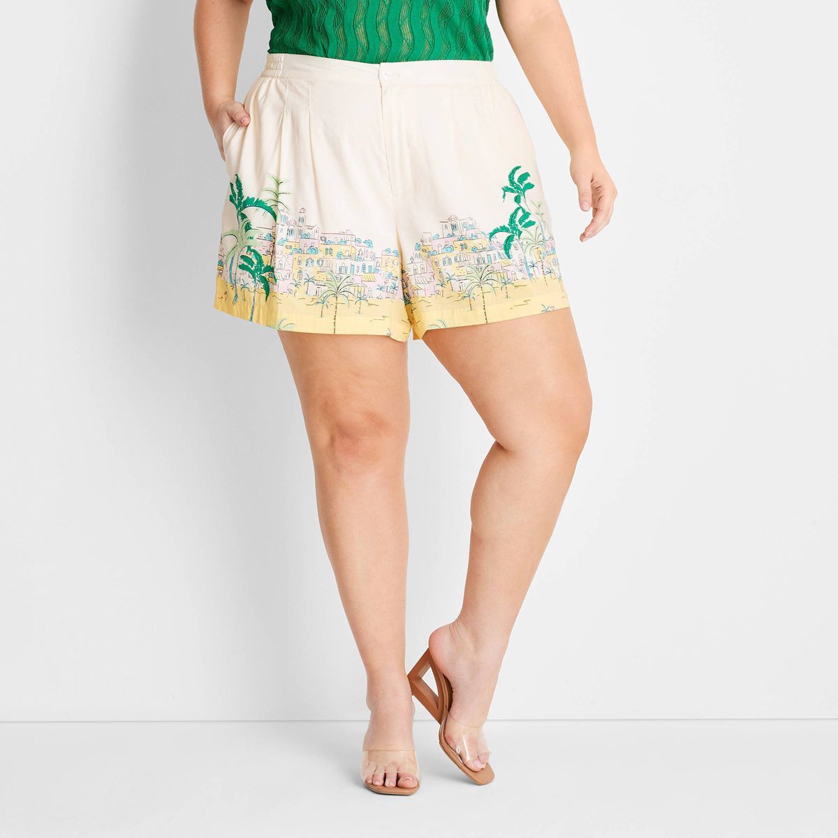 Women's High-Rise Pull-On Shorts - Future Collective™ with Jenee Naylor Cream Beach Print 3X | Target