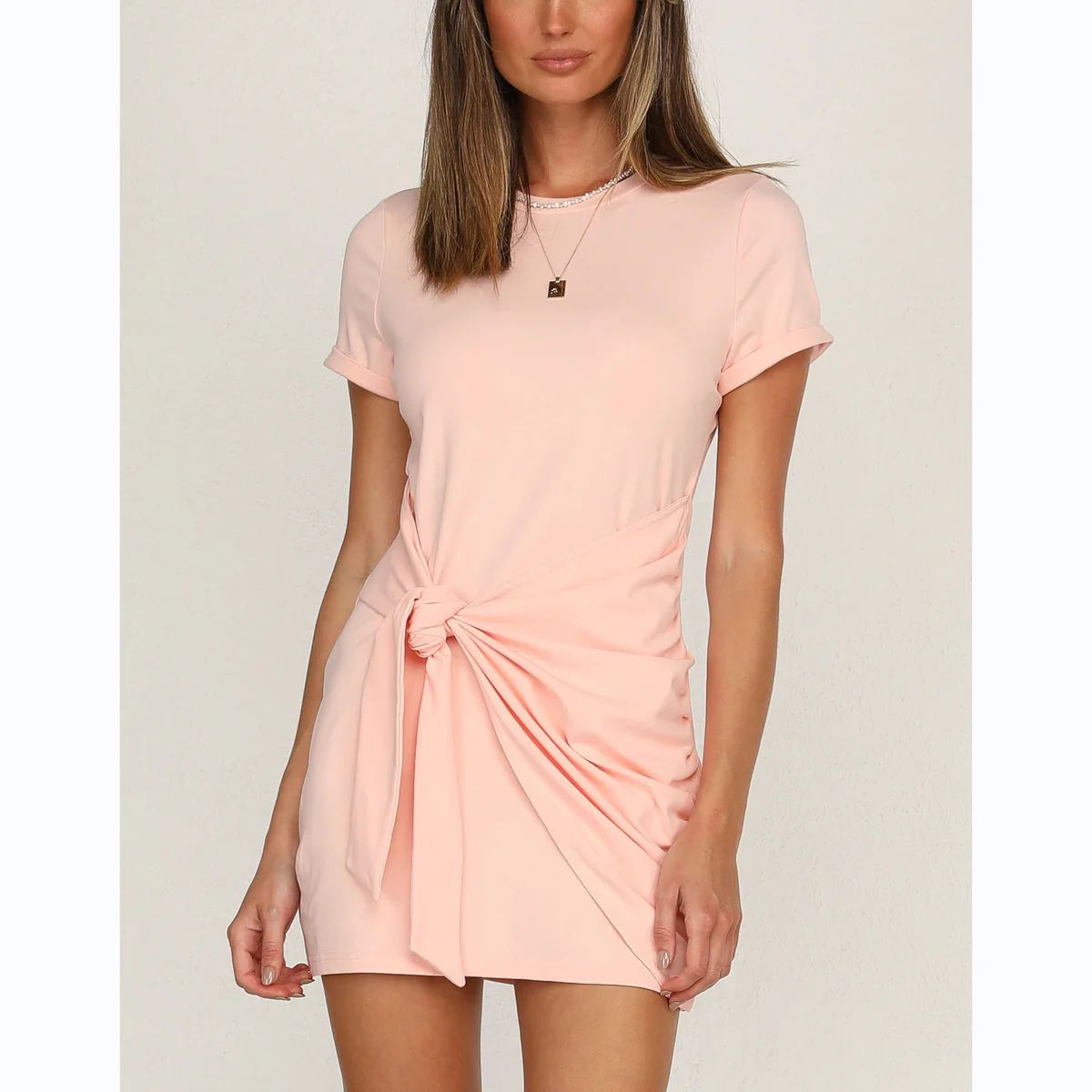 'Harlie' Crew Neck Waist-Tie Short Dress #172789 | Goodnight Macaroon