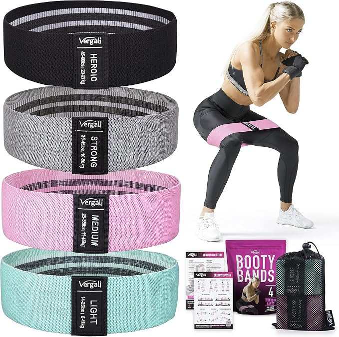 Vergali Fabric Booty Bands for Women Butt and Legs. Set of 4 Non Slip Cloth Resistance Working Ou... | Amazon (US)