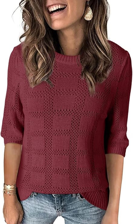 Dokotoo Women's Casual Short Sleeve Loose Tunic Tops Lightweight Crochet Knit Summer Sweaters Blo... | Amazon (US)
