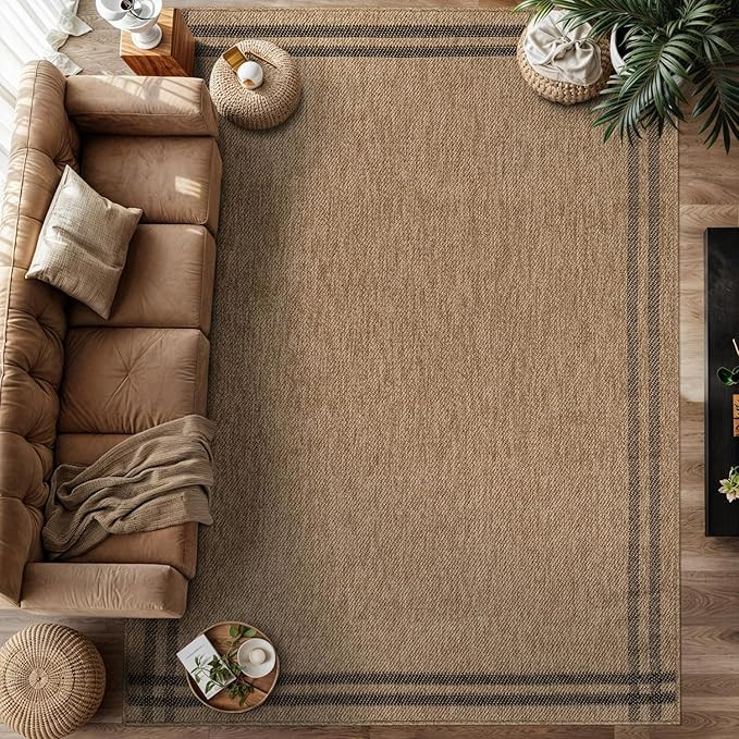 Luul Home Easy Jute Rugs 9x12 Bordered Natural Color Living Room Indoor Outdoor Area Rug for Pati... | Amazon (US)