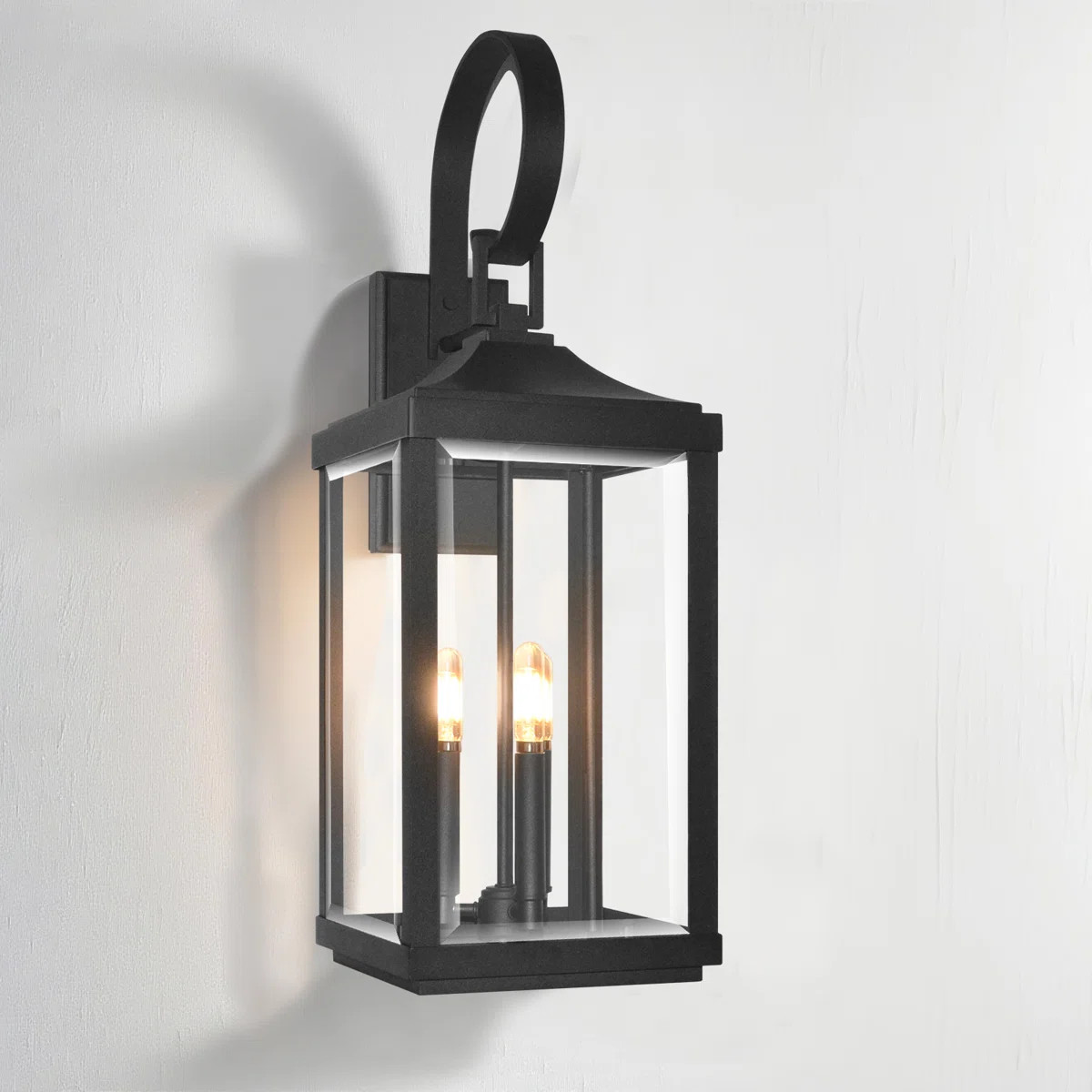 Traditional Black Outdoor Wall Lantern with Double Bulb Design - Clear Glass Exterior Lighting fo... | Wayfair North America