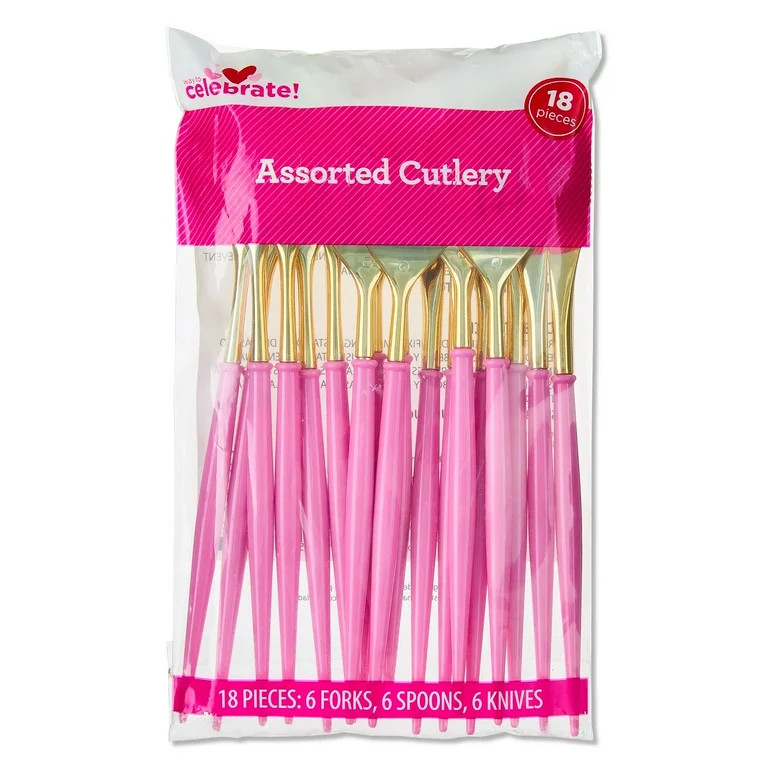 Disposable Cutlery Set, Pink and Gold, 18 Count, Valentine's Day by Way To Celebrate | Walmart (US)