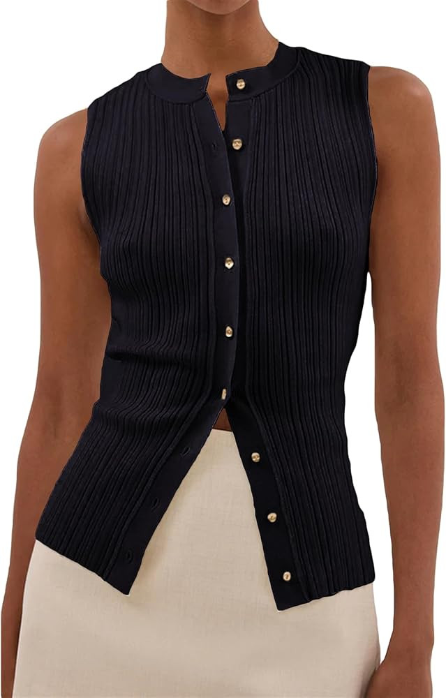 Famnbro Womens Sweater Vest 2025 Sleeveless Button Down Summer Tank Fashion Elegant Business Casu... | Amazon (US)