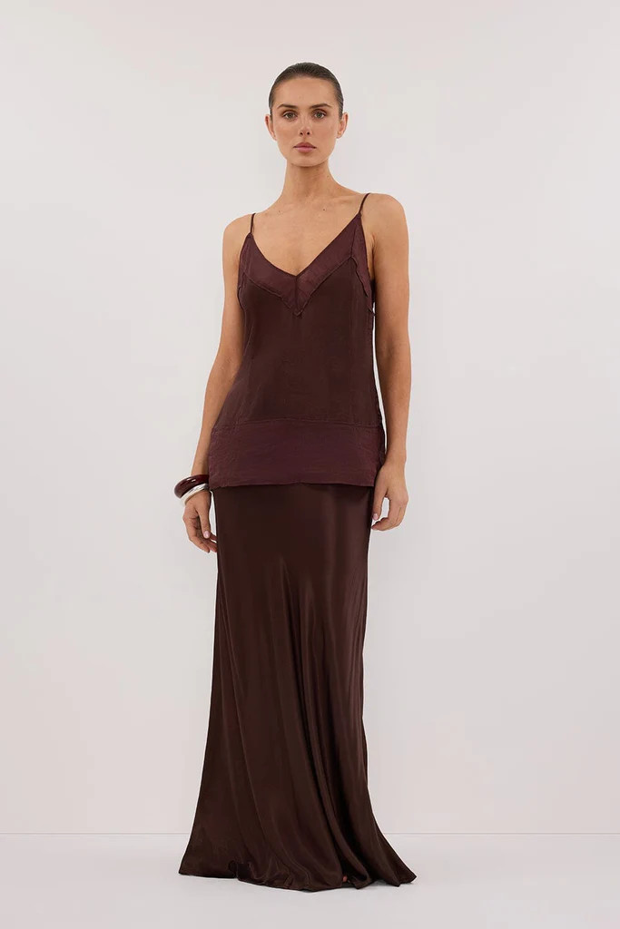 CHARLI BITTER CHOC SATIN MAXI SKIRT | DISSH