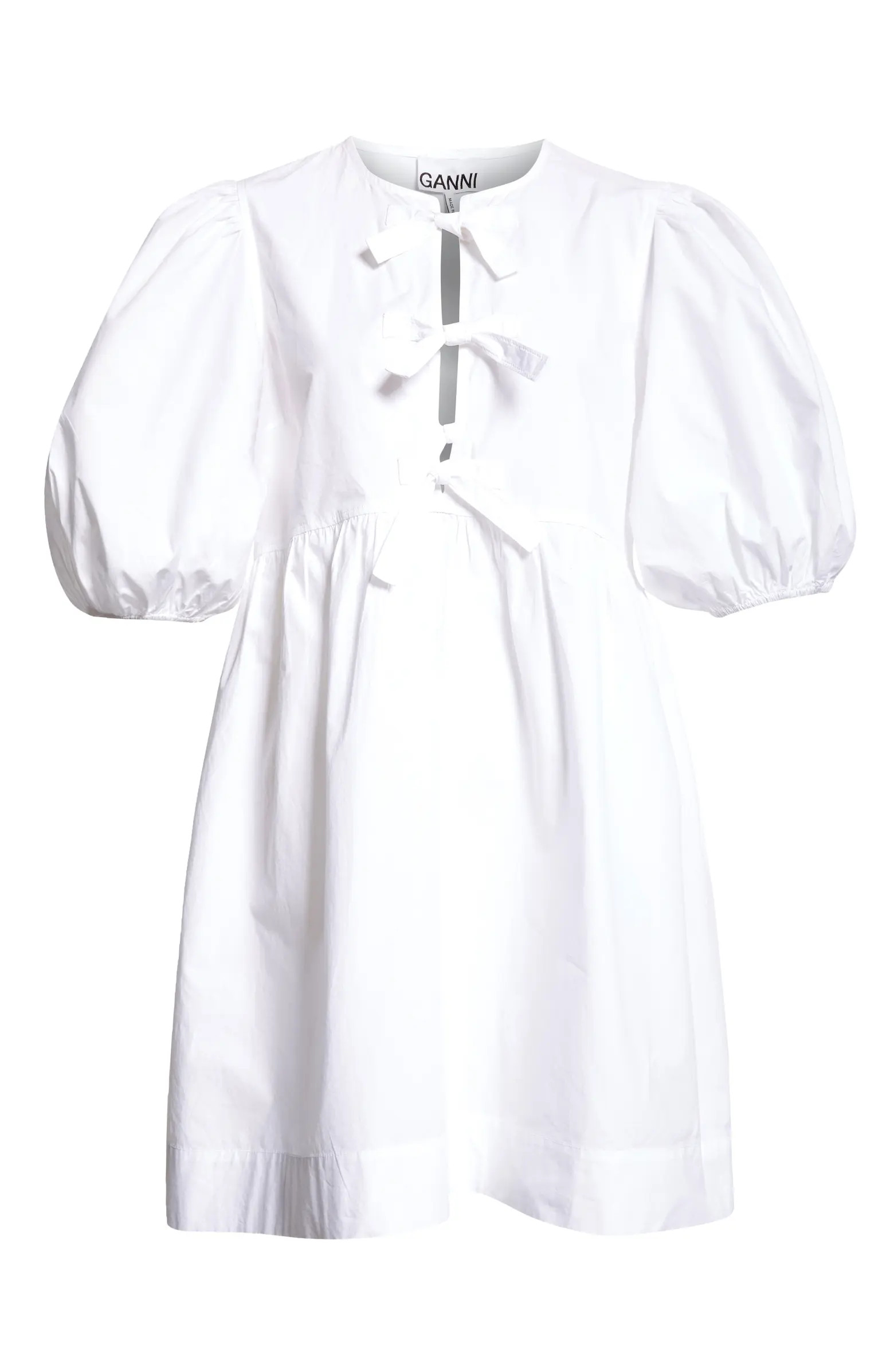 Bow Front Puff Sleeve Organic Cotton Dress | Nordstrom