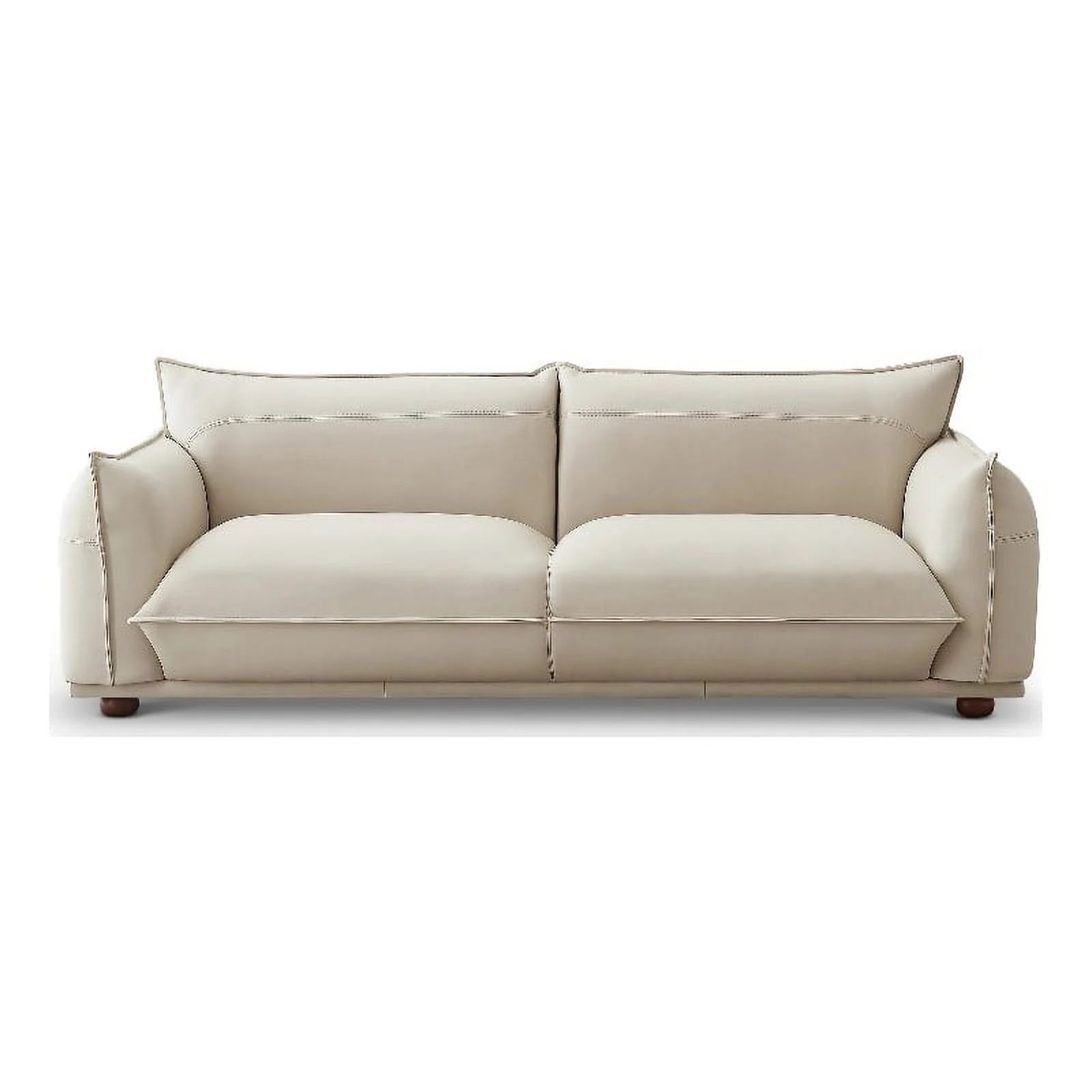 Maner Mid-Century Modern Luxury Living Room Couch in Cream Leather | Walmart (US)