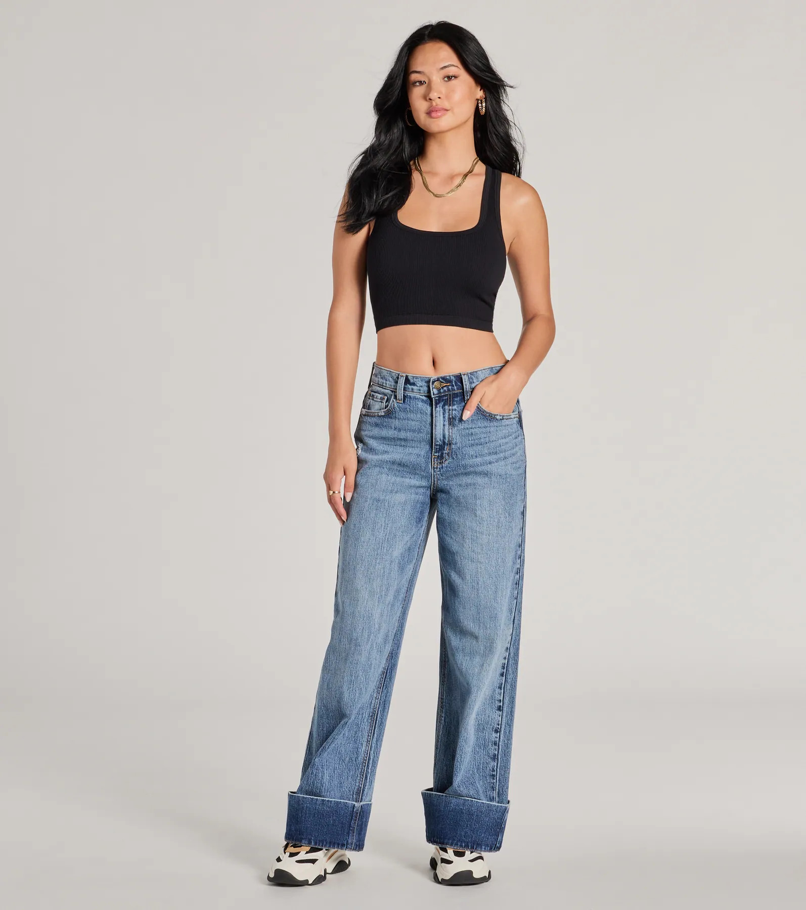 Cool Trend High-Rise Cuffed Wide-Leg Denim Jeans | Windsor Stores