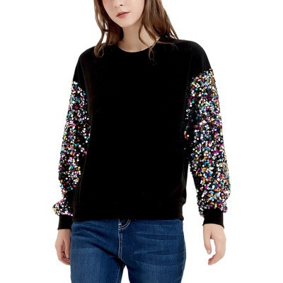 Anna-Kaci Women's Sparkle Sequin Tops Sweatshirt Lantern Sleeve Pullover - Medium, Multicolor | Target