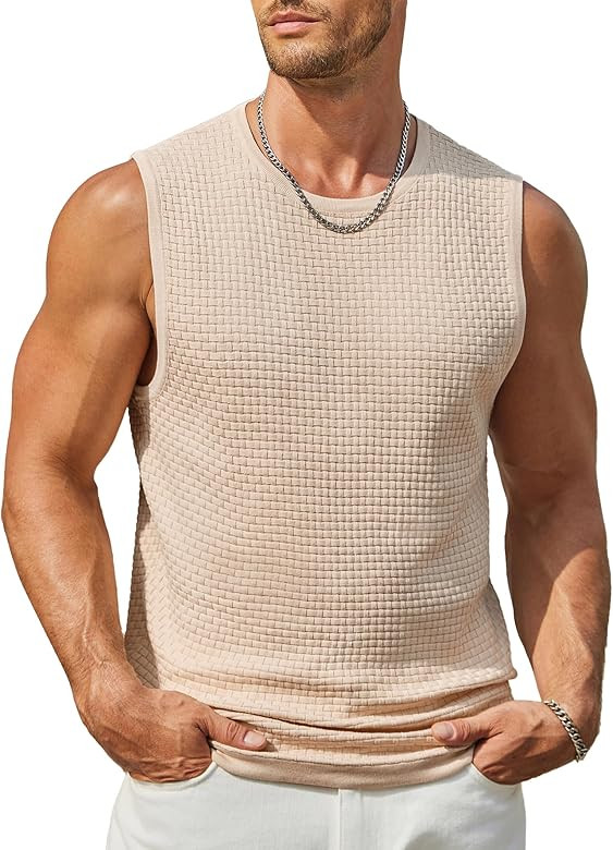 COOFANDY Men's Casual Tank Tops Knit Sleeveless Shirt Summer Beach Tank Shirt Breathable Muscle T... | Amazon (US)