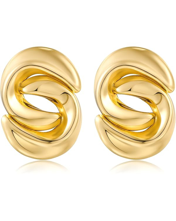 YUJIE Big Chunky Gold Earrings for Women Gold Plated Studs Irregular Geometric Statement Drop Ear... | Amazon (US)