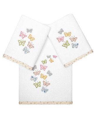 Linum Home Textiles Turkish Cotton Mariposa Embellished Towel Set, 3 Piece - Macy's | Macy's