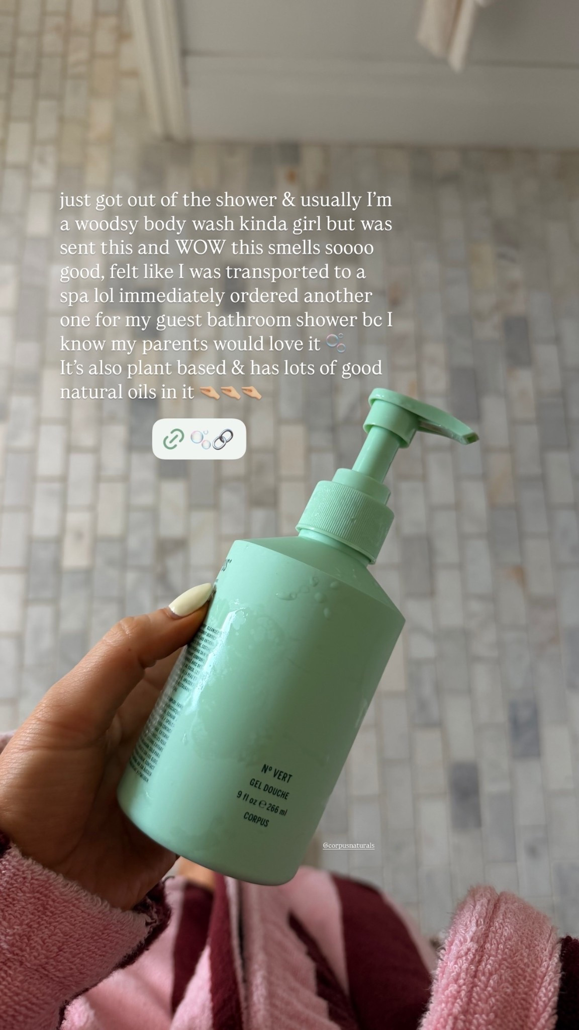 just got out of the shower & usually I’m a woodsy body wash kinda girl but was sent this and WOW this smells soooo good, felt like I was transported to a spa lol immediately ordered another one for my guest bathroom shower bc I know my parents would love it 🫧 
It’s also plant based & has lots of good natural oils in it 🤏🏼🤏🏼🤏🏼 @corpusnaturals