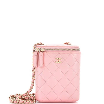 Vertical Classic Vanity Case with Chain Quilted Caviar Small | Rebag
