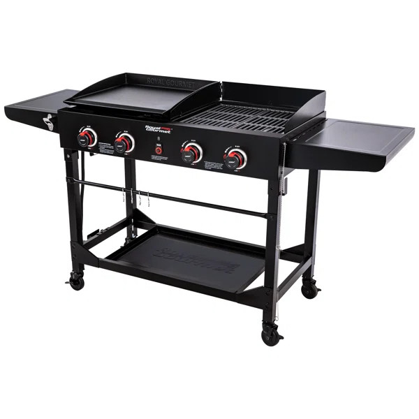 Royal Gourmet 4 - Burner Flat Top Liquid Propane 48000 BTU Gas Grill with Side Tables | Wayfair North America