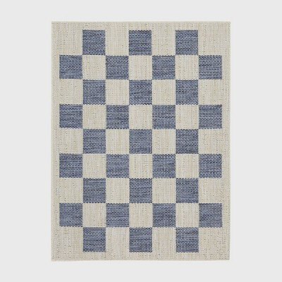 Playa Rug 8'x10' Machine Washable Daisy Rectangle Woven Indoor Outdoor Area Rug Blue and Ivory | Target
