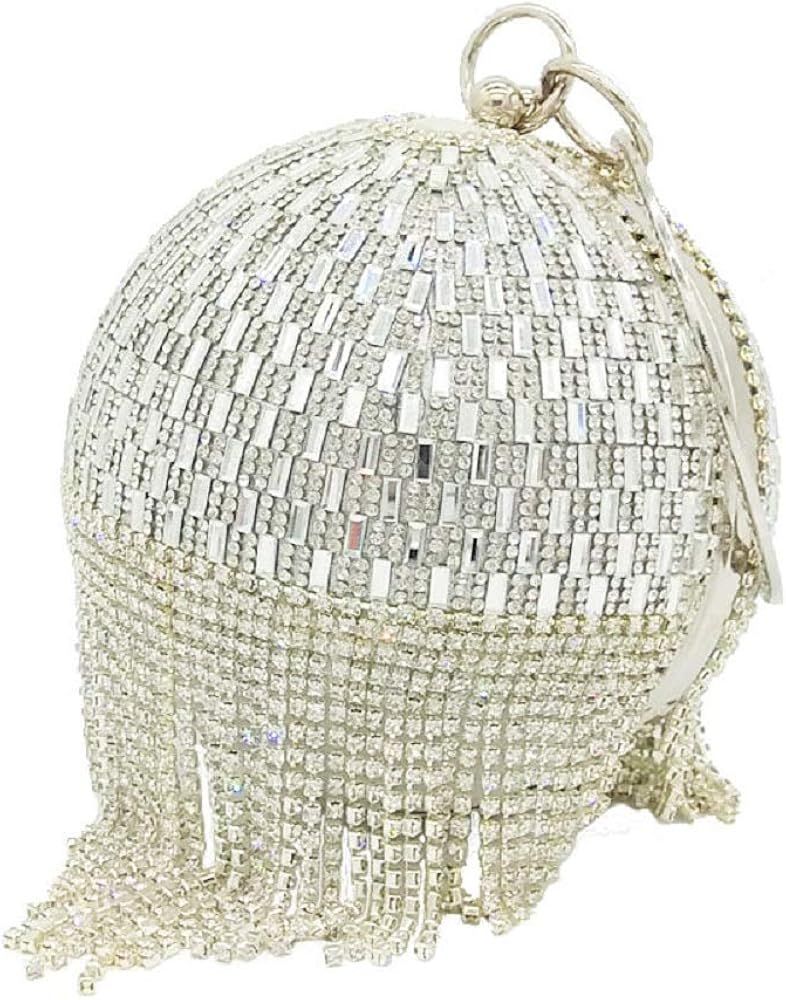 Boutique De FGG Dazzling Crystal Tassel Women Evening Bag Round Wedding Cocktail Wristlets Handba... | Amazon (US)