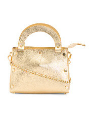Made In Italy Leather Metallic Satchel | Marshalls