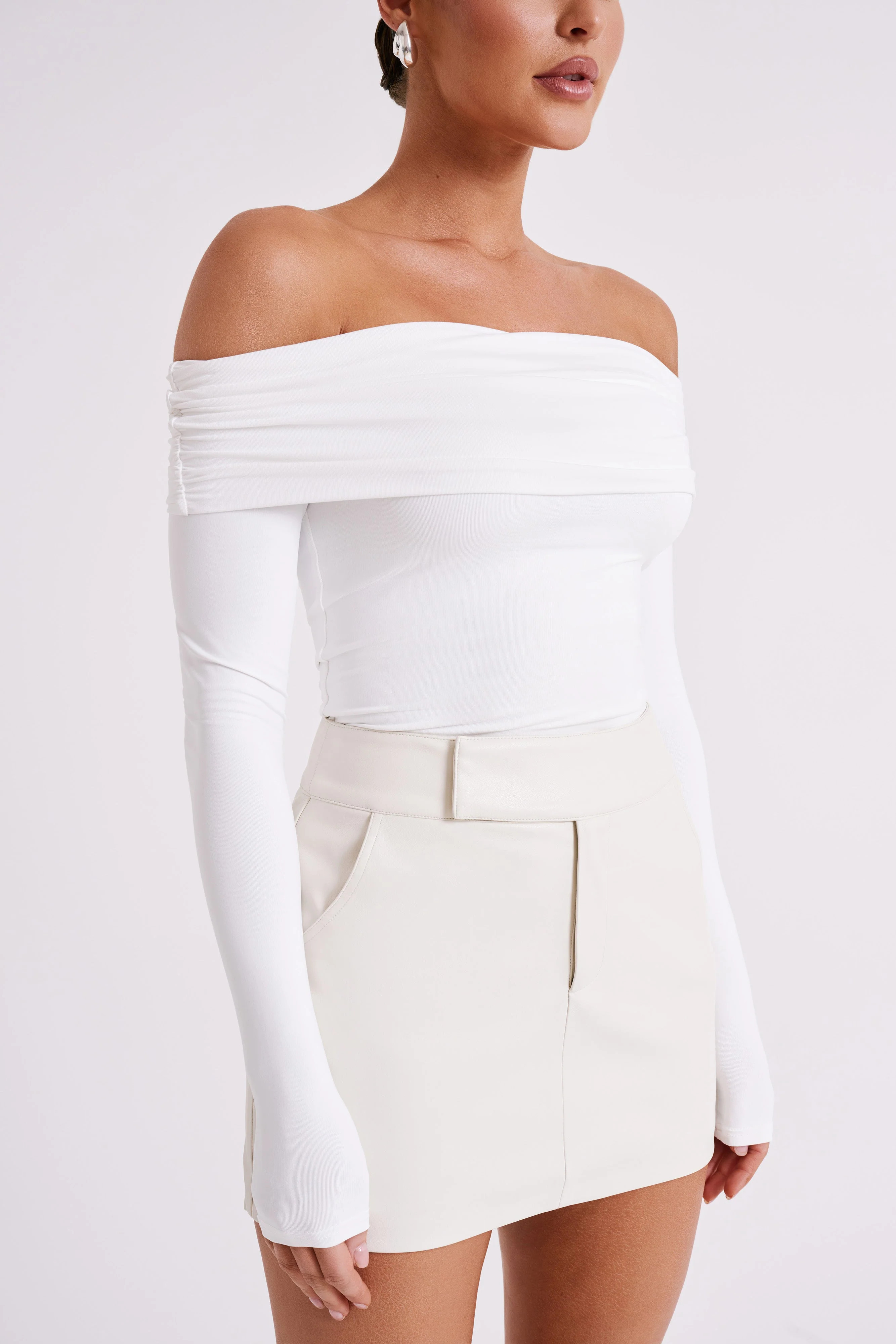 Lucinda Recycled Nylon Off Shoulder Top - White | MESHKI US