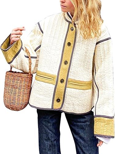 COZYPOIN Women Printed Quilted Jacket Colorblock Lightweight Padded Jacket Puffer Coat Outwear | Amazon (US)