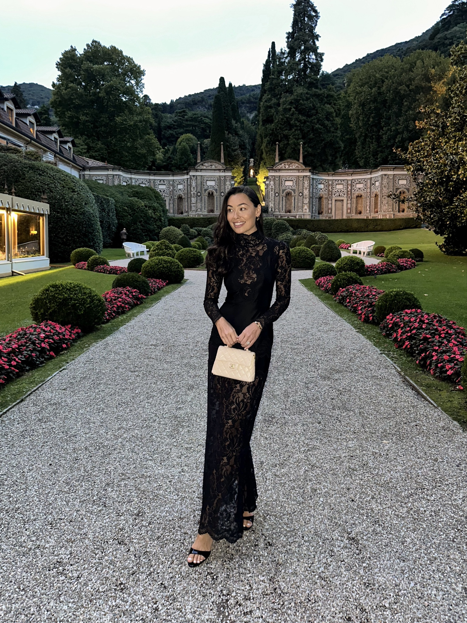 Lace dress, black tie, black heels, Lake Como, holiday party, wedding guest dress, Chanel bag, holiday outfit. 

#LTKWedding #LTKParties #LTKHoliday
