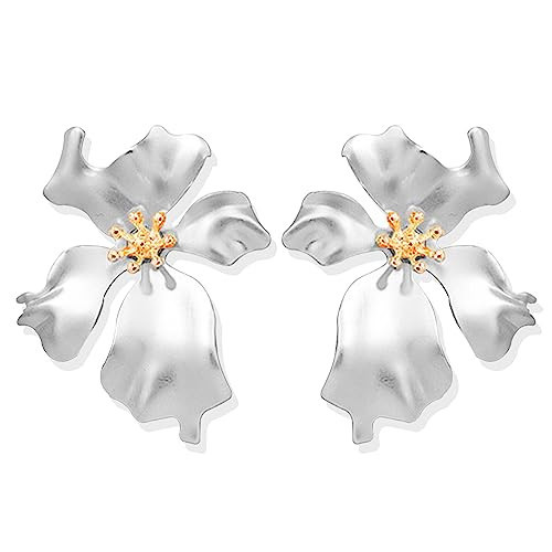 Gold Flower Statement Earrings for Women Sculptural Flower Earrings Textured Irregular Boho Earrings Exaggerated Geometric Earrings (SR) | Amazon (US)